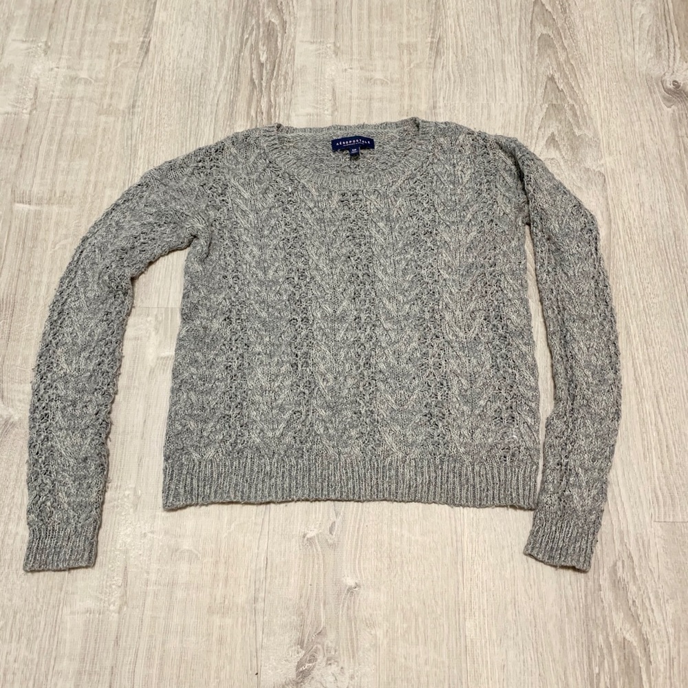 GREY CABLE KNIT AEROPOSTALE CREW NECK SWEATER SZ S